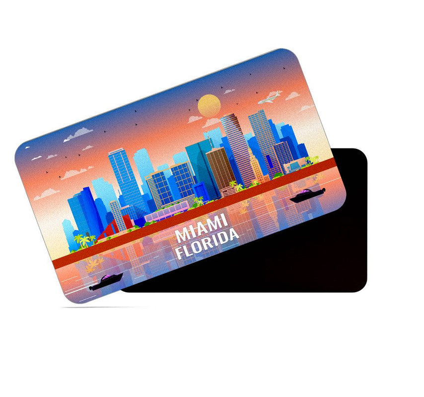 dhcrafts Rectangular Rubber Fridge Magnet / Magnetic Card Multicolor Florida Miami Design Pack of 1 (8.6cm x 5.4cm)
